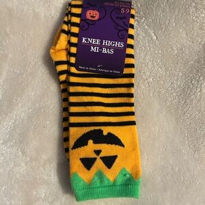 Striped Halloween Knee High Socks - Black and Orange